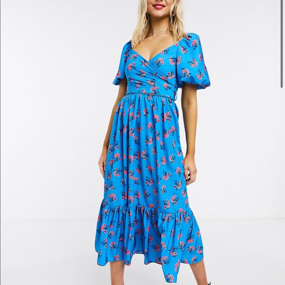 ASOS blue puff sleeve midi dress